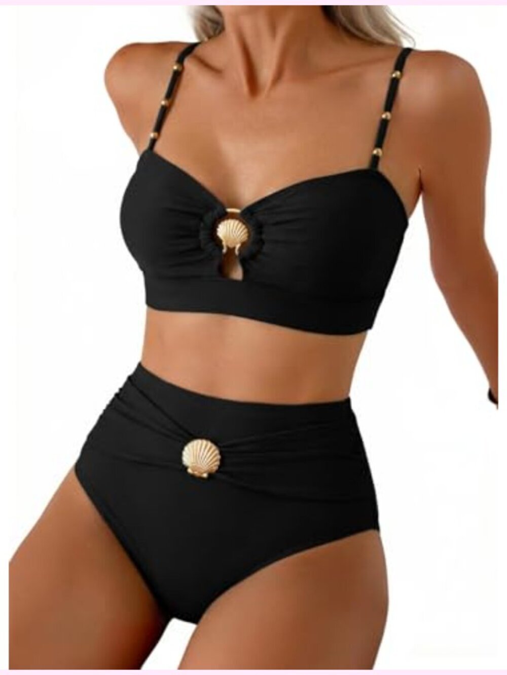 High Waisted Cutout Bikini Set with Seashell Ring - 2026 Beach Swim